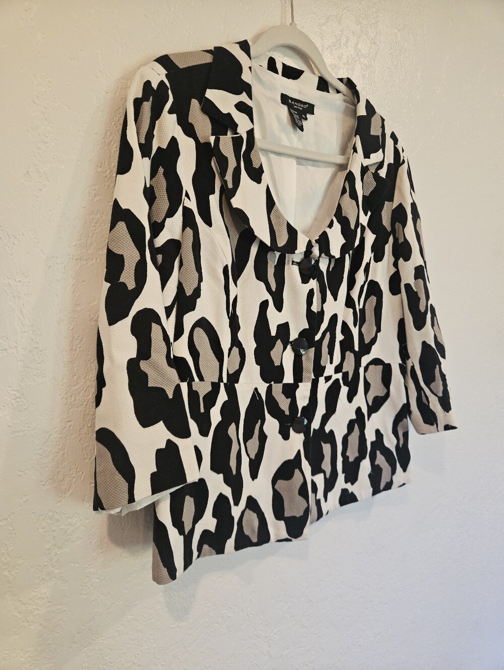Sandro Sportswear Black & White Animal Print Jacket Womens Size XL Leopard print